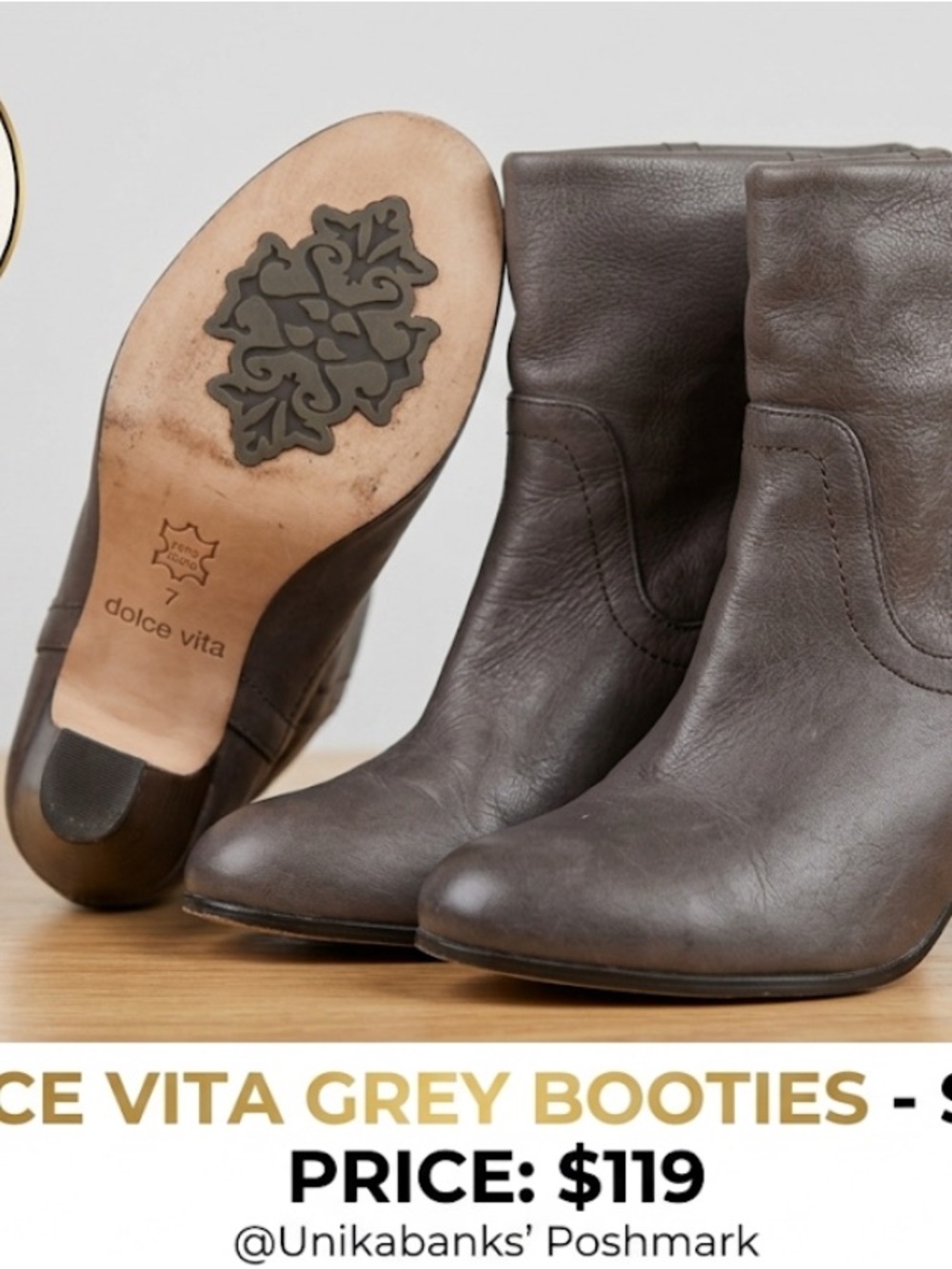 Dolce Vita Dark Grey Leather Ankle Booties